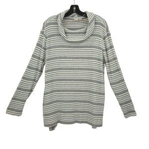 Chicos Zenergy Cowl Neck Striped Sweater Womens 2 US 12/14 Long Sleeve Gray